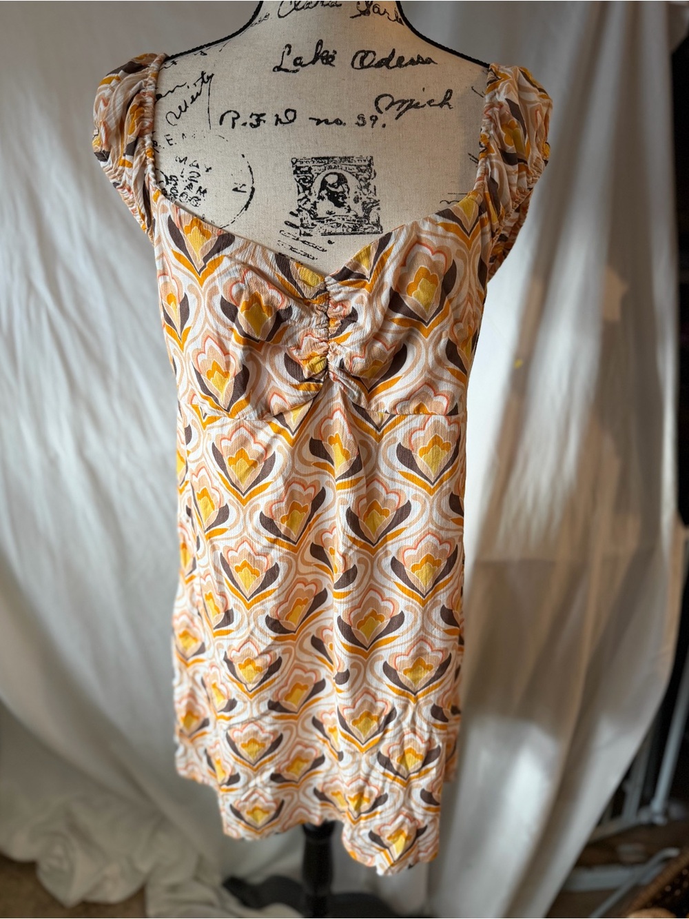 Volcom Yellow & Brown Patterned Smocked Top